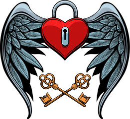 Heart shaped winged padlock