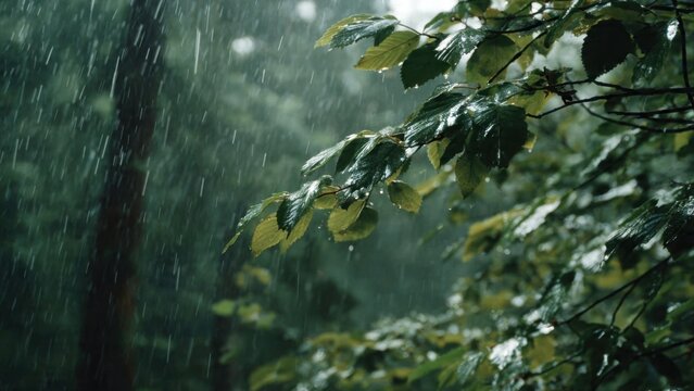 Rainy day in a lush forest