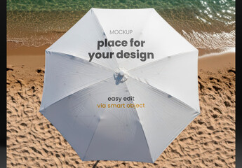 Sun Umbrella on Beach from Above Mockup