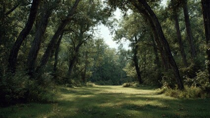 Obraz premium Sunlit Clearing in a Lush Green Forest