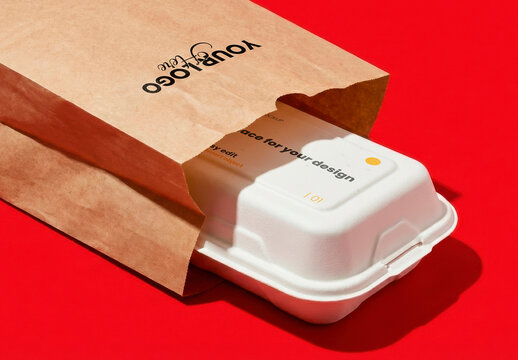 Take Away Packaging on Cardboard Box Mockup