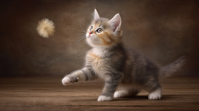 Kitten Reaching for a Floating Feather