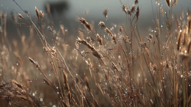 Close-up of glistening, dew-kissed meadow grass - Powered by Adobe