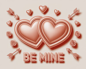 Romantic Be Mine pink hearts with arrows and roses background