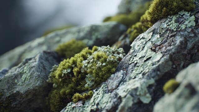 Moss and lichen covered rock - Powered by Adobe