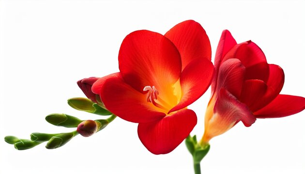 Isolated Red Freesia Flower On White Background