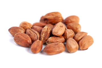 Hazelnuts kernels on a white background, healthy food. Macro