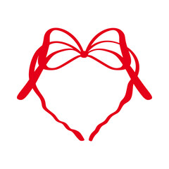 Whimsical red border with decorative bow creates charming invitation design, perfect for romantic celebrations, vintage aesthetics, and elegant greeting cards. Irregular whimsical organic heart frame