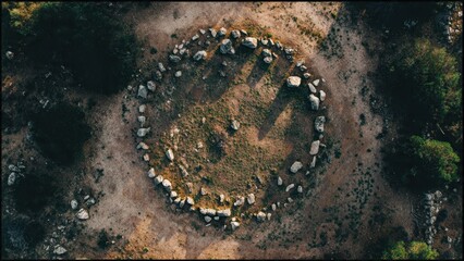 Aerial View of Stone Circle in Field