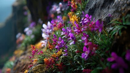 Obraz premium Alpine Wildflowers on Rocky Slope