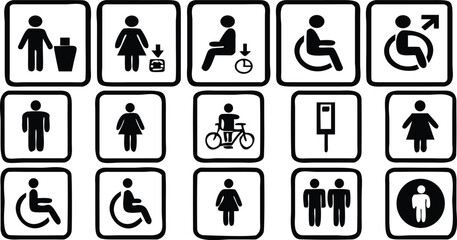 Toilet icon set. WC sign. Washroom, male, female