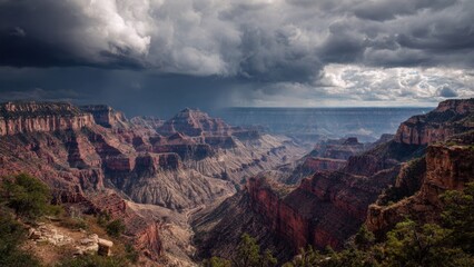 Grand Canyon Landscape Under Stormy Skies