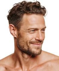 Obraz premium Smiling male model portrait headshot neutral confidence, isolated on transparent background, png