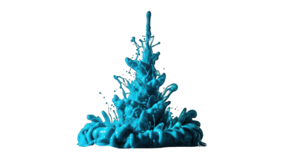 Abstract turquoise fluid, erupting upwards, against a stark black background