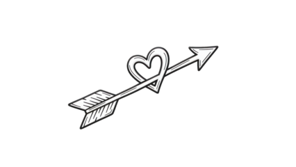 Black backdrop, white illustrated arrow piercing a heart, simple and clean design