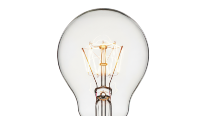 Close-up of a lit incandescent lightbulb against a dark backdrop, showcasing its inner workings