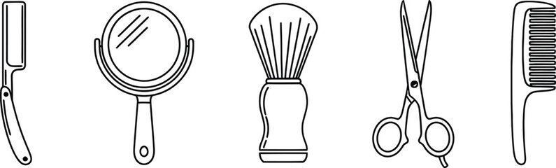 Collection of barber shop tools showing razor and scissors