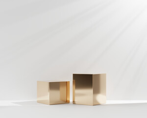 Obraz premium Minimal Gold Two Block Podium Platform For Product Display Showcase 3D Rendering 