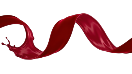 Flowing, fluid, and glossy splash of rich crimson liquid against a black background