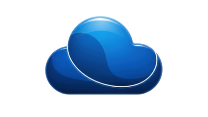 Glossy, stylized blue cloud icon with white curved line on black background