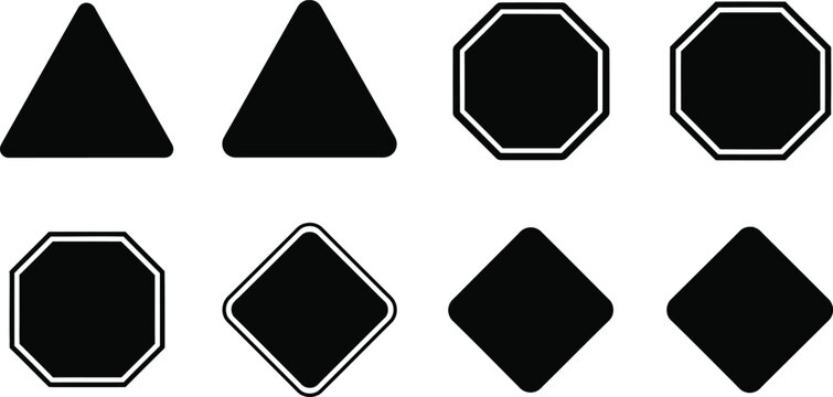 Set of black geometric polygon shapes including hexagon and octagon