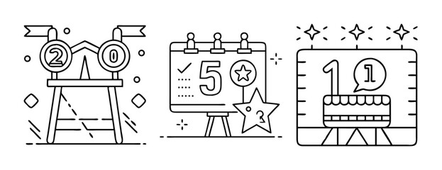 Naklejka premium Milestone achievement, celebration, success, and planning icon set.