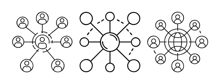 Digital network, social media, and global connection icons set