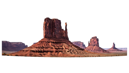 Panoramic view of red rock formations against a black background, desert landscape