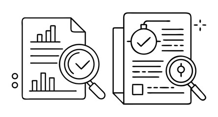 Financial report analysis and successful data evaluation business concept icon line