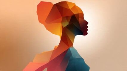 Abstract polygonal female profile art