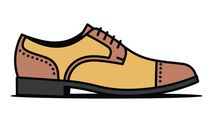 Naklejka premium A stylish brown and yellow leather dress shoe with laces and decorative stitching on a white background