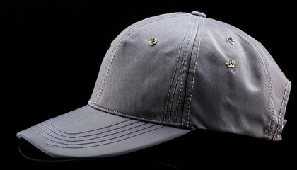 gray baseball cap with stitched details isolated on black background headwear isolated on white background cut out