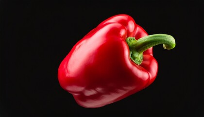single red bell pepper with green stem isolated on black background image isolated on white background cut out
