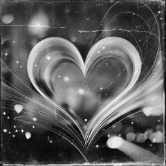 Monochromatic home decor scene with visual noise and crackle. Old-school analogue photography and romantic mood.