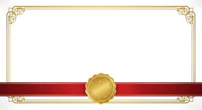 Elegant Gold and Red Certificate Border with Blank White Space