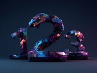 a vibrant design featuring numbers 1 2 3 and a snake formed by elegant diamondshaped digits