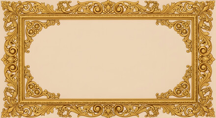 Obraz premium Ornate Gold Baroque Frame with Intricate Carvings on Beige Background