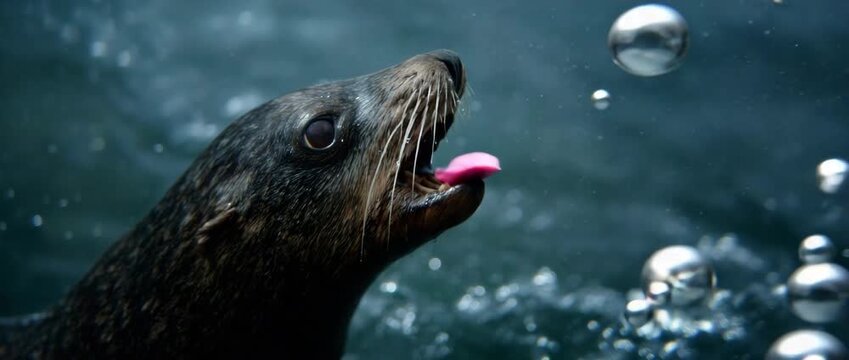 A sea lion emerges from the water, playfully expressing its personality.