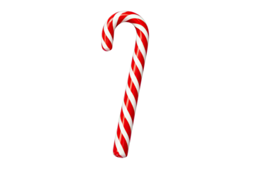 Candy cane with red and white stripes is visible in the image, isolated on a light backdrop, transparent background and plain white background
