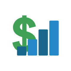 A green dollar sign with a bar graph on a white background, representing financial growth and success.