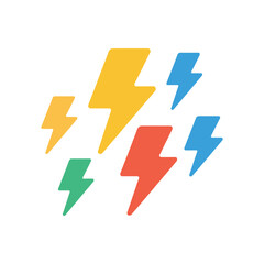 A colorful illustration of lightning bolts in different colors on a white background