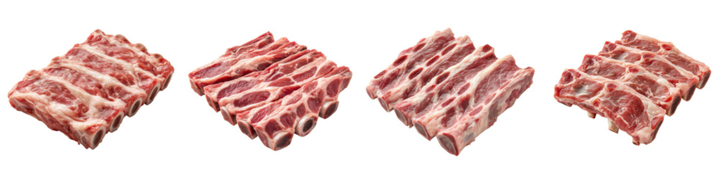 Pork ribs &ndash; Tender cuts of pork often barbecued or grilled featuring flavorful meat on the bone. Isolated on Clear White Background Highly Detailed