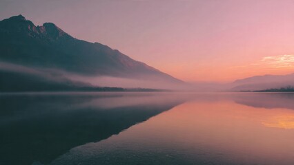 Tranquil mountain lake at sunrise