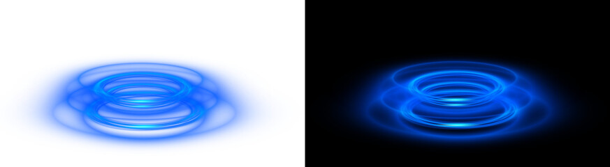 Naklejka premium PNG image of&nbsp;Abstract glowing blue energy vortex rings creating a dynamic digital light portal effect on transparent background