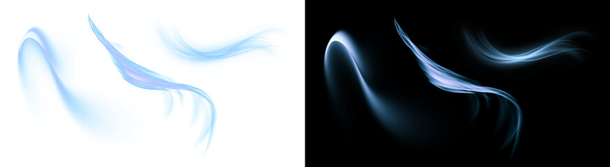 PNG image of Dynamic collection of glowing abstract blue light streaks and artistic ethereal smoke brush strokes on transparent background © rehena