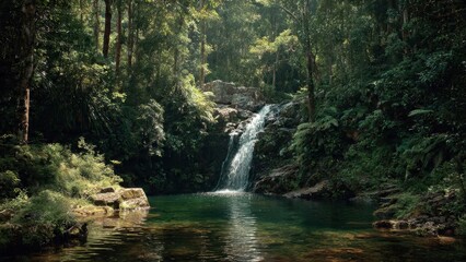 Naklejka premium Waterfall in Lush Green Forest