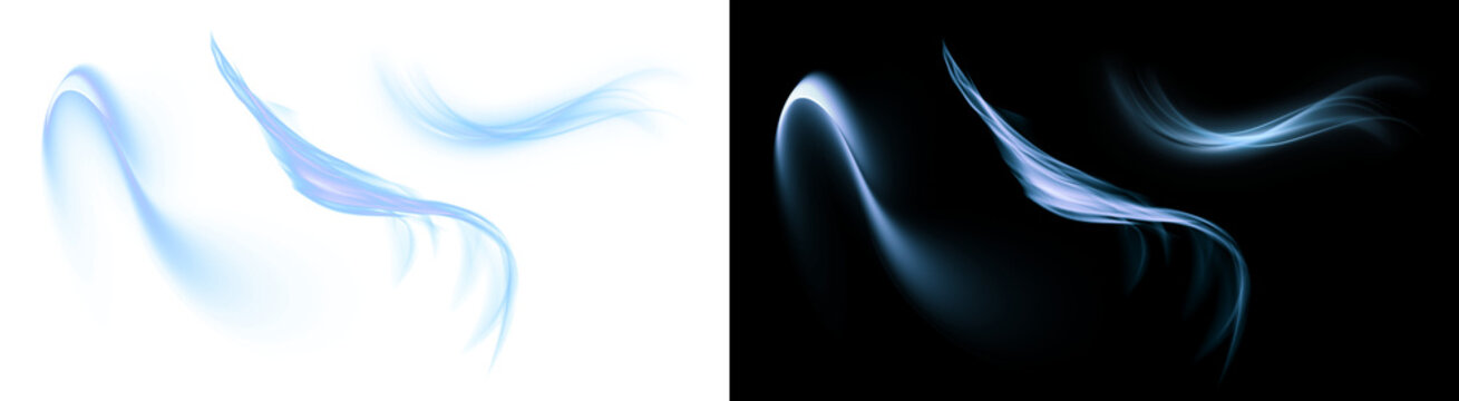 PNG image of Dynamic collection of glowing abstract blue light streaks and artistic ethereal smoke brush strokes on transparent background