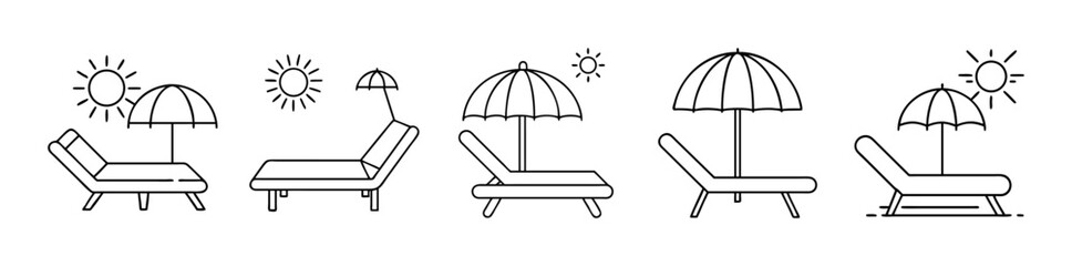 Summer beach vacation leisure resort icons with sun and shade