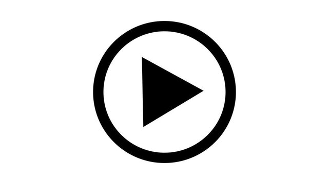 Play button icon animation on circle. video player icon triangle shape button icon animation with white background.