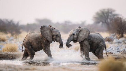 Baby Elephants Play Fighting